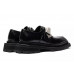 Men's Velcro first-layer cowhide shiny metal buckle square toe heightening thick-soled leather shoes 143202